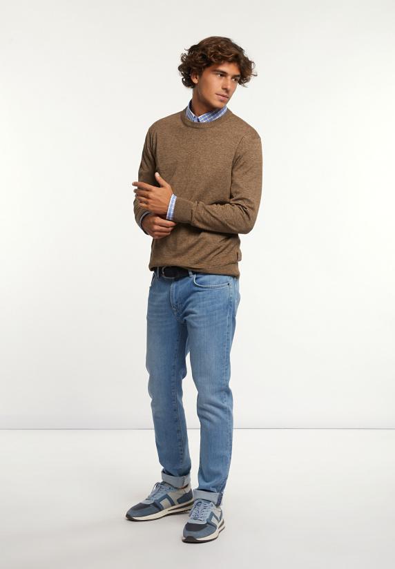 River Woods Custom Fit Katoenen Trui Ronde Hals Tabacco Mix