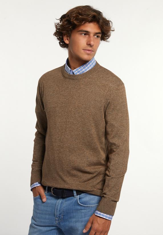 river woods Custom fit katoenen trui ronde hals tabacco mix