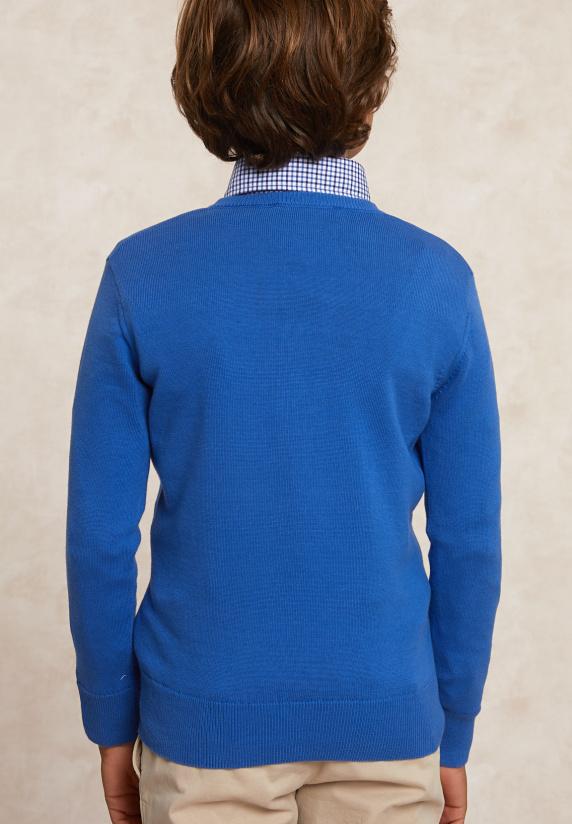 River Woods Custom Fit Katoenen V-hals Trui Evening Blue