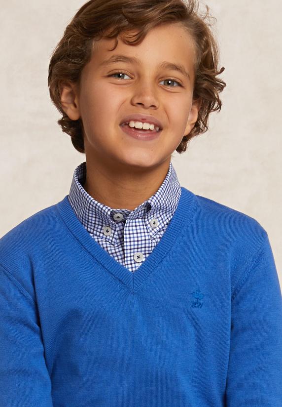 River Woods Custom Fit Katoenen V-hals Trui Evening Blue