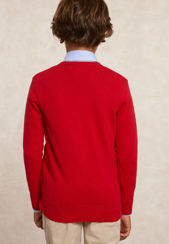 River Woods Custom Fit Katoenen V-hals Trui Harvard Red