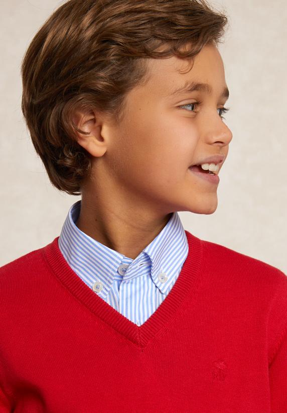 River Woods Custom Fit Katoenen V-hals Trui Harvard Red