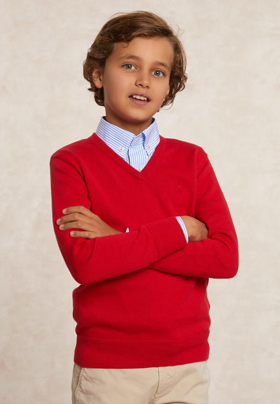 river woods Custom fit katoenen V-hals trui harvard red