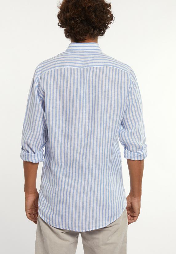 River Woods Custom Fit Linnen Gestreept Hemd Blauw/wit