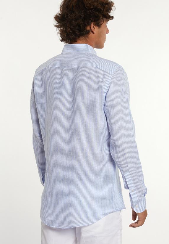 River Woods Custom Fit Linnen Gestreept Hemd Blauw/wit