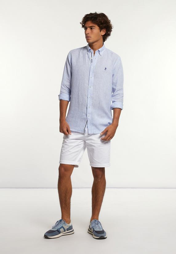 River Woods Custom Fit Linnen Gestreept Hemd Blauw/wit