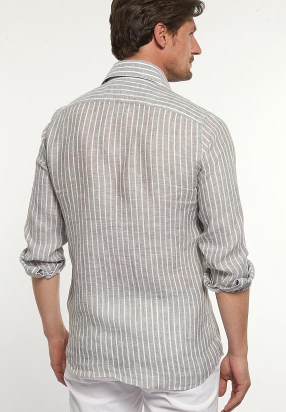 River Woods Custom Fit Linnen Gestreept Hemd Bruin/wit