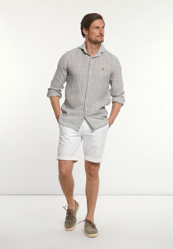 River Woods Custom Fit Linnen Gestreept Hemd Bruin/wit