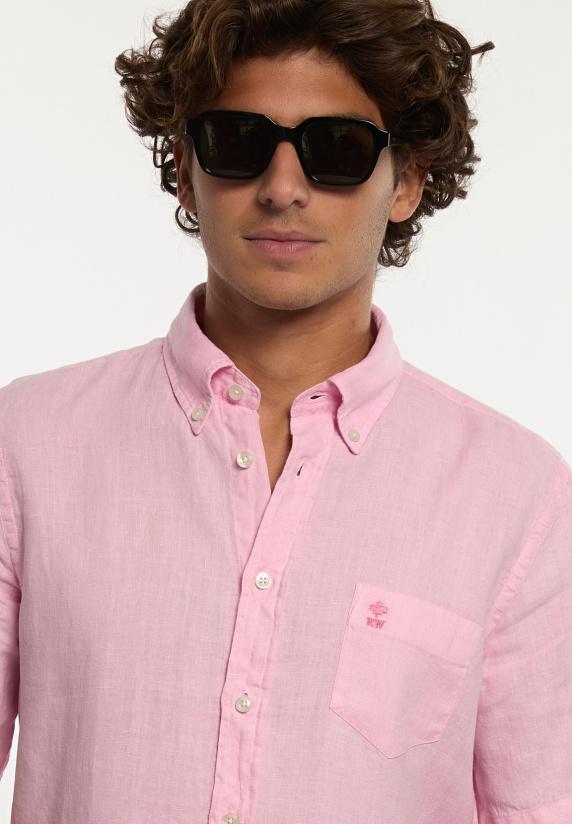 River Woods Custom Fit Linnen Hemd Korte Mouwen Flamingo