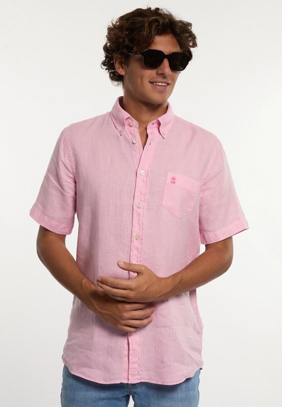 river woods Custom fit linnen hemd korte mouwen flamingo