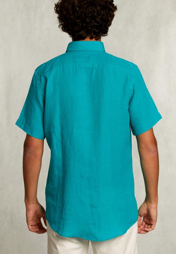 River Woods Custom Fit Linnen Hemd Korte Mouwen Lime