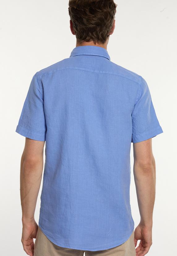 River Woods Custom Fit Linnen Hemd Korte Mouwen Lt Caribbean Blue