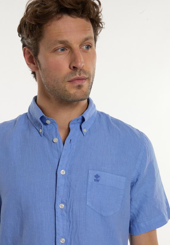 River Woods Custom Fit Linnen Hemd Korte Mouwen Lt Caribbean Blue