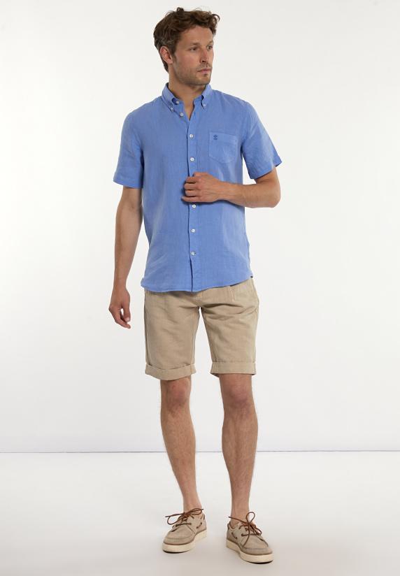 River Woods Custom Fit Linnen Hemd Korte Mouwen Lt Caribbean Blue