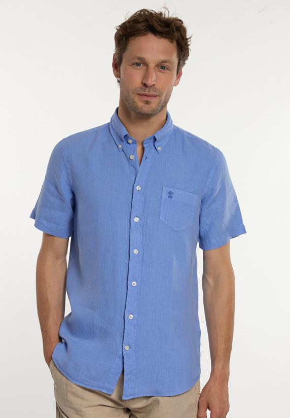 river woods Custom fit linnen hemd korte mouwen lt caribbean blue