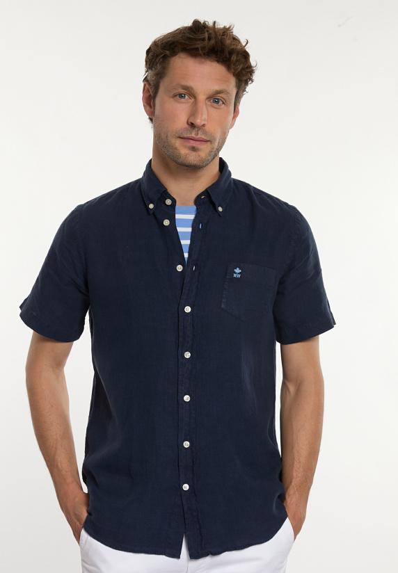 river woods Custom fit linnen hemd korte mouwen presidential blue