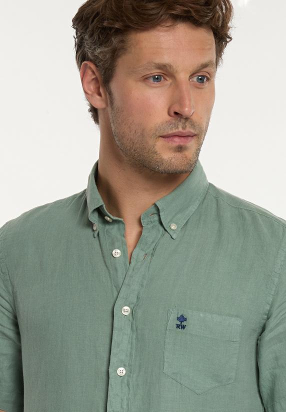 River Woods Custom Fit Linnen Hemd Korte Mouwen Safari Green