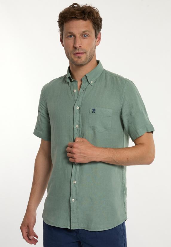 river woods Custom fit linnen hemd korte mouwen safari green