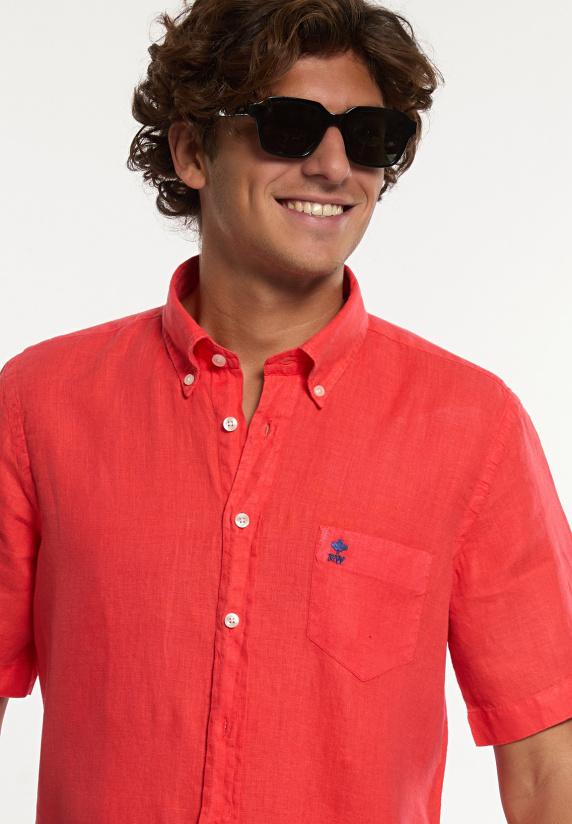 River Woods Custom Fit Linnen Hemd Korte Mouwen Stanford Red