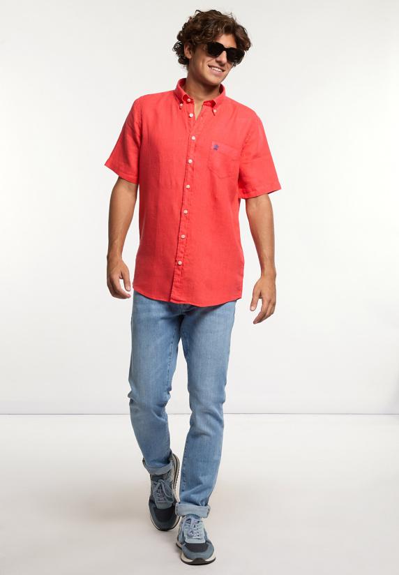 River Woods Custom Fit Linnen Hemd Korte Mouwen Stanford Red