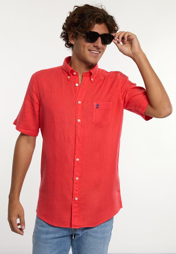 river woods Custom fit linnen hemd korte mouwen stanford red