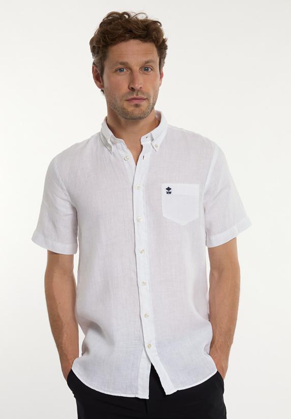 river woods Custom fit linnen hemd korte mouwen wit