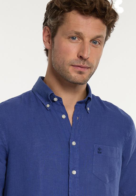 River Woods Custom Fit Linnen Hemd Korte Mouwen Yale Blue