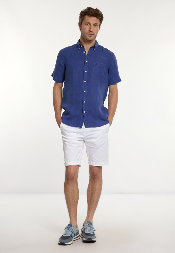 River Woods Custom Fit Linnen Hemd Korte Mouwen Yale Blue