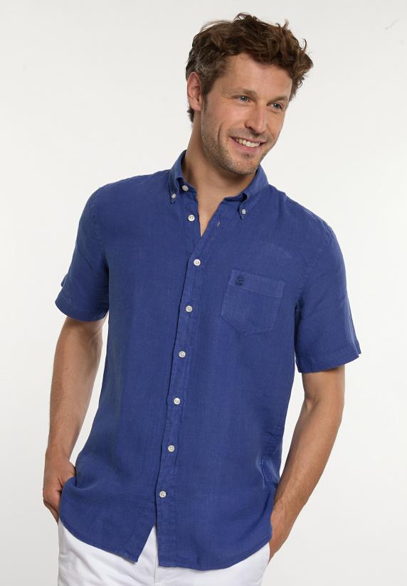 river woods Custom fit linnen hemd korte mouwen yale blue