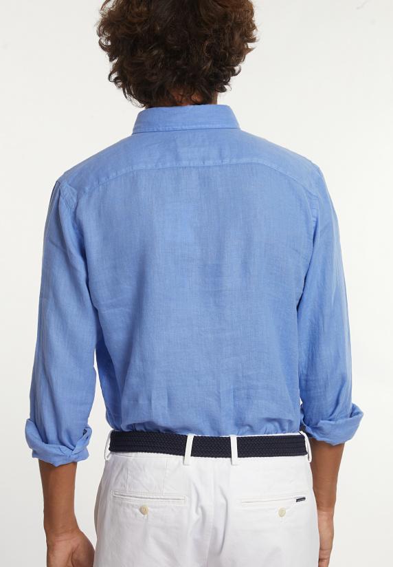 River Woods Custom Fit Linnen Hemd Lt Caribbean Blue