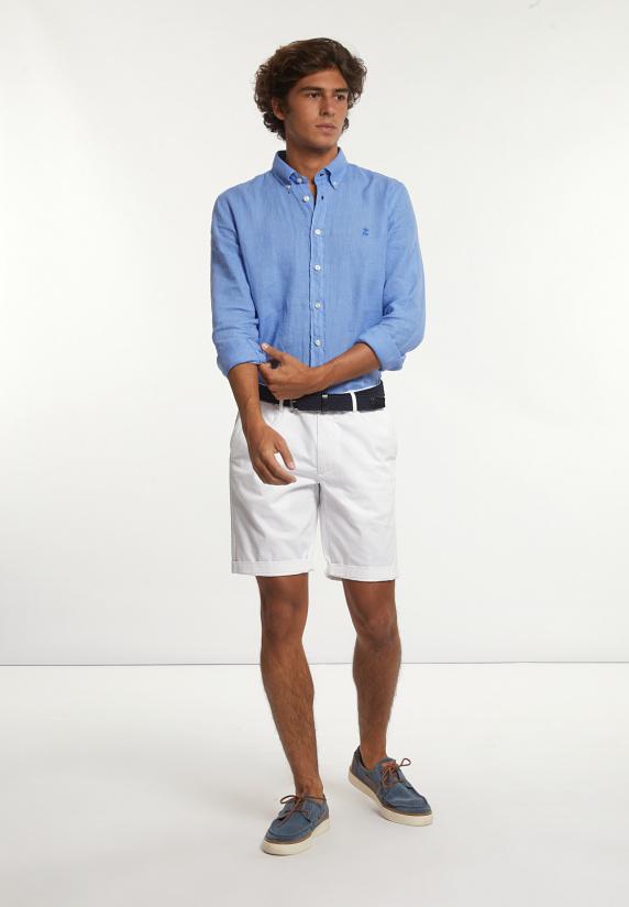 River Woods Custom Fit Linnen Hemd Lt Caribbean Blue