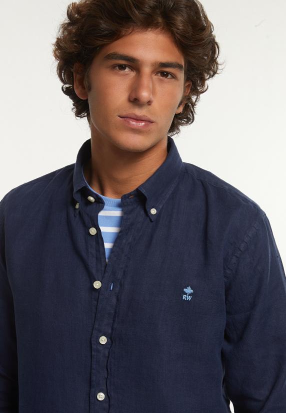 River Woods Custom Fit Linnen Hemd Presidential Blue