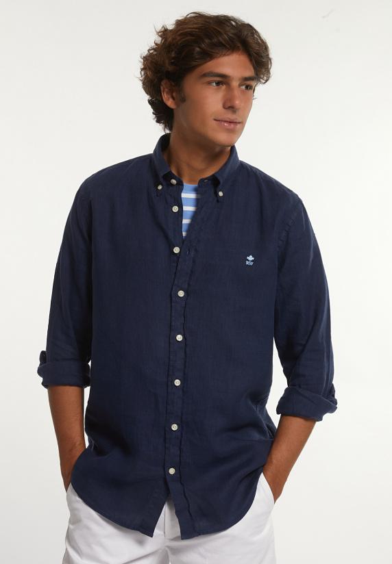 river woods Custom fit linnen hemd presidential blue