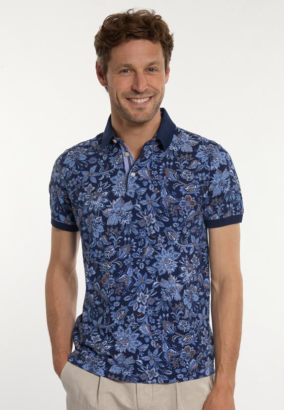 river woods Custom fit lux jaspe piqué gebloemde polo soft frost mix