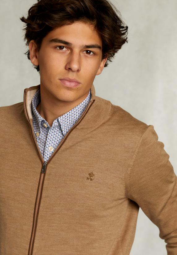 River Woods Custom Fit Merino Cardigan Met Rits Pyramid Mix