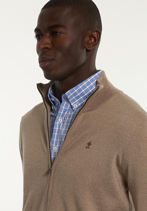 River Woods Custom Fit Merino Cardigan Opstaande Kraag Earth Mix