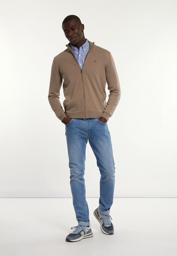 River Woods Custom Fit Merino Cardigan Opstaande Kraag Earth Mix