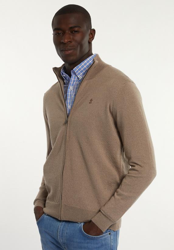 river woods Custom fit merino cardigan opstaande kraag earth mix