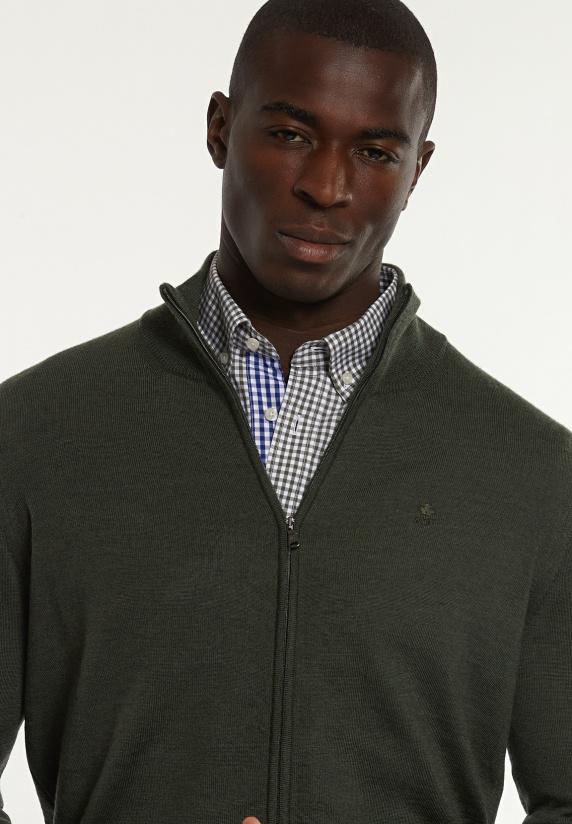 River Woods Custom Fit Merino Cardigan Opstaande Kraag Forest Mix