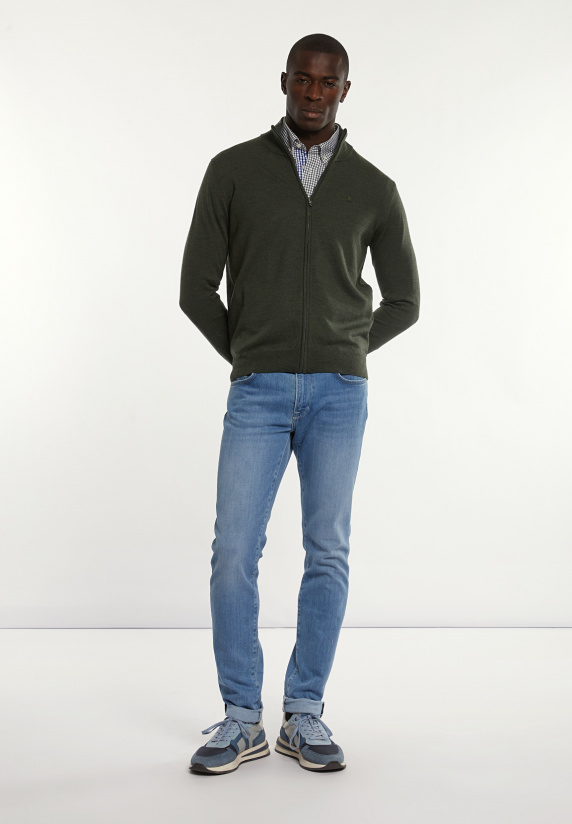 River Woods Custom Fit Merino Cardigan Opstaande Kraag Forest Mix