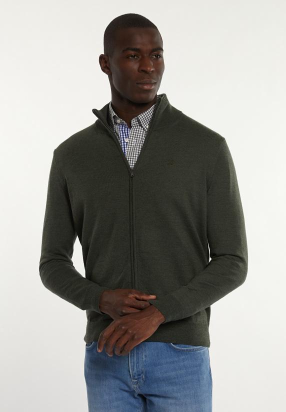 river woods Custom fit merino cardigan opstaande kraag forest mix