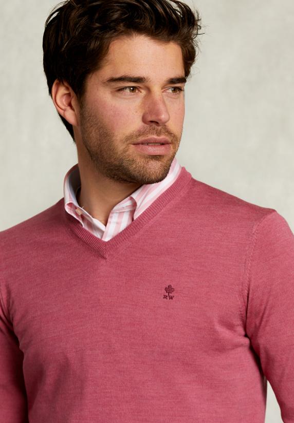 River Woods Custom Fit Merino V-hals Trui Amaranth Mix