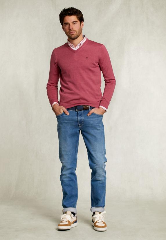 River Woods Custom Fit Merino V-hals Trui Amaranth Mix