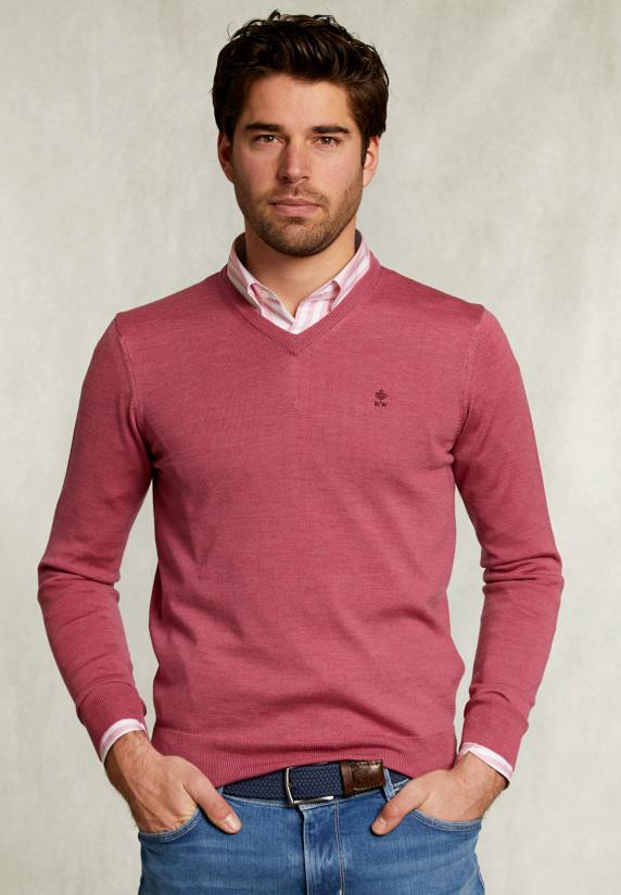 river woods Custom fit merino V-hals trui amaranth mix