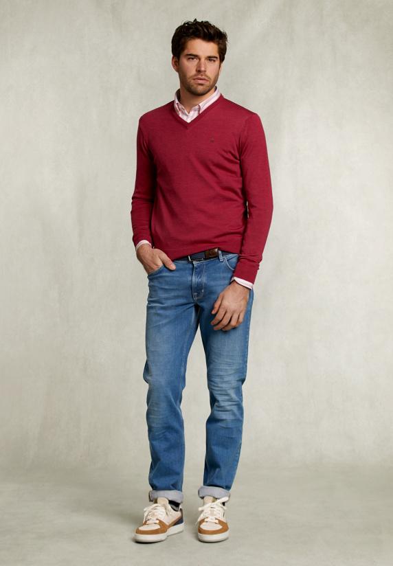 River Woods Custom Fit Merino V-hals Trui Bonbon Mix