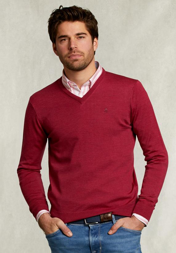 river woods Custom fit merino V-hals trui bonbon mix