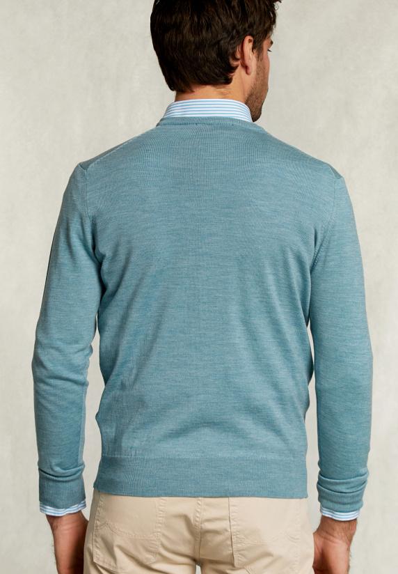 River Woods Custom Fit Merino V-hals Trui Dark Sisal Mix