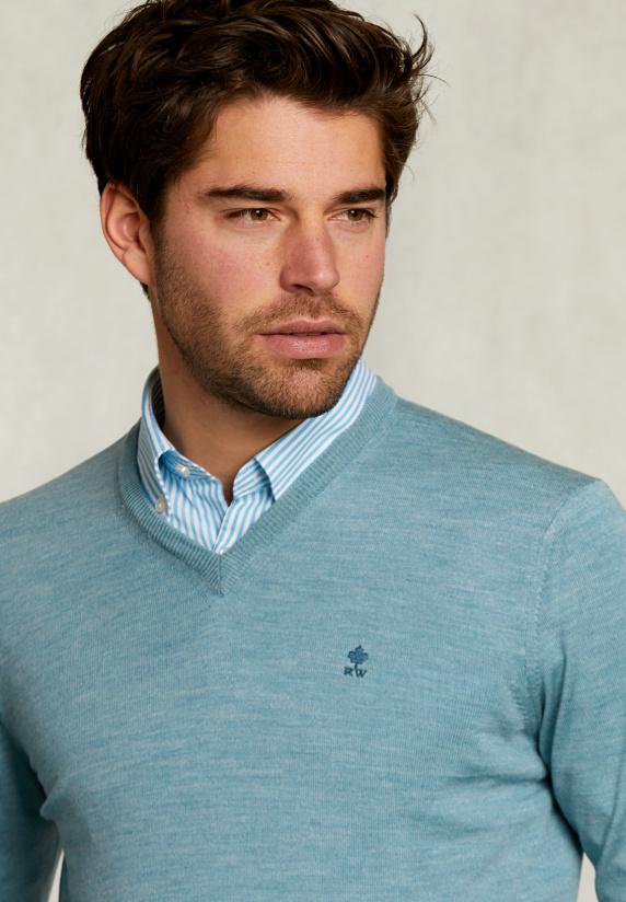 River Woods Custom Fit Merino V-hals Trui Dark Sisal Mix