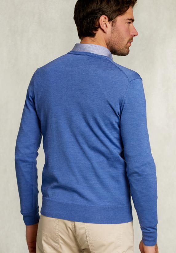 River Woods Custom Fit Merino V-hals Trui Deep Blue Mix