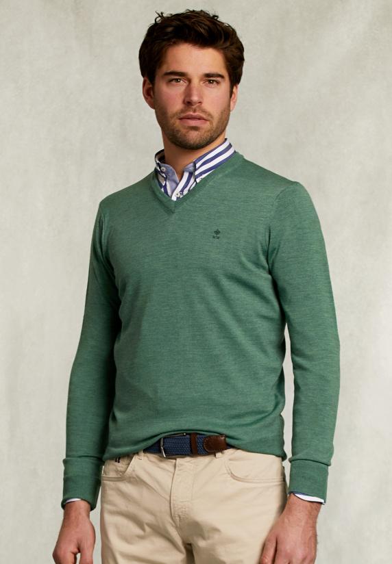 river woods Custom fit merino V-hals trui equator mix